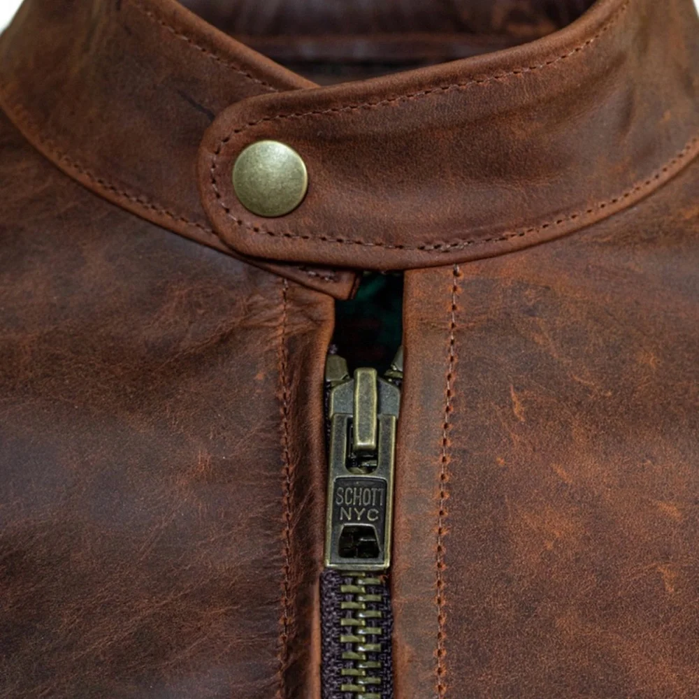 Schott NYC Unlined Cowhide Cafe Racer Leather Jacket - Picture 8 of 9